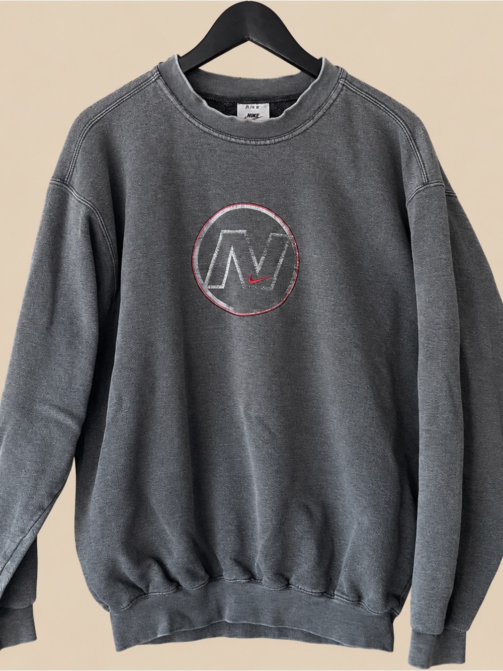 Gorpcore Retro 90s Nike Acid Wash Charcoal Gray Center Logo Pullover M
